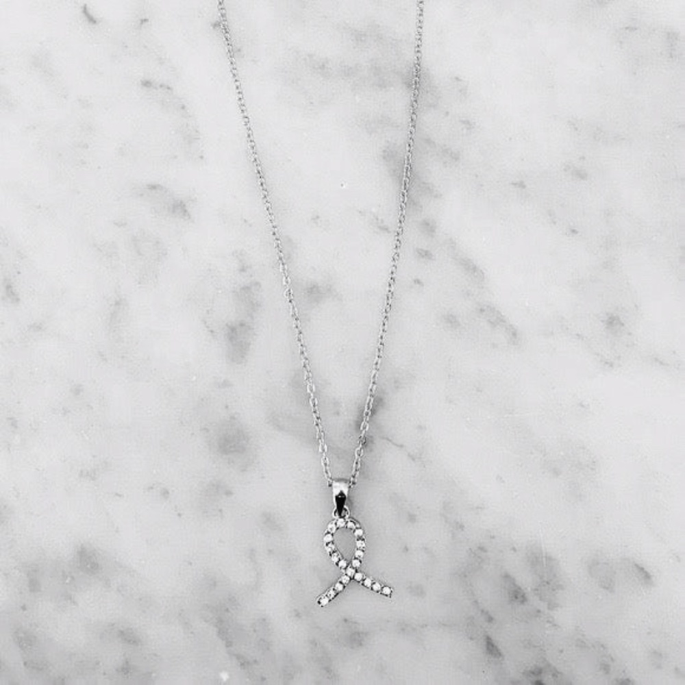 Cancer Ribbon CZ Rhinestone Necklace - Picture 2 of 4